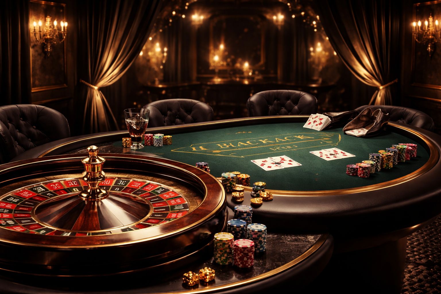 Un entorno premium de mesa de casino en vivo con cartas, elementos de ruleta y una atmósfera digital pulida para Betxico.